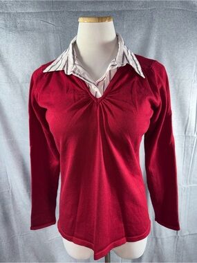 2480-East 5th Deep Red V-Neck Long Sleeve Top